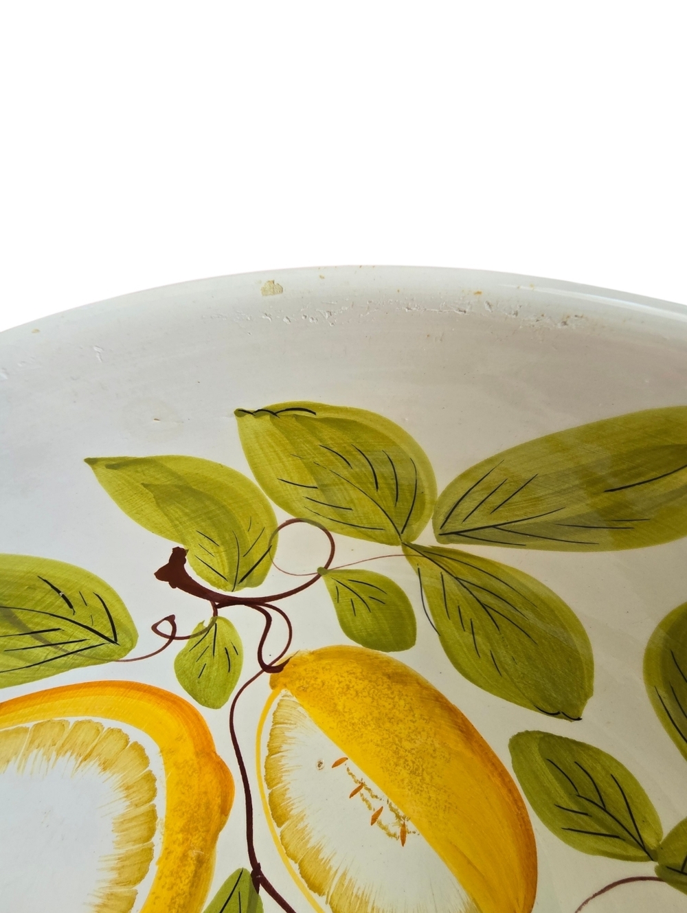 Vintage Italian Pottery Lemon Bowl Hand Painted Fruit Motif 10” - Picture 3 of 5